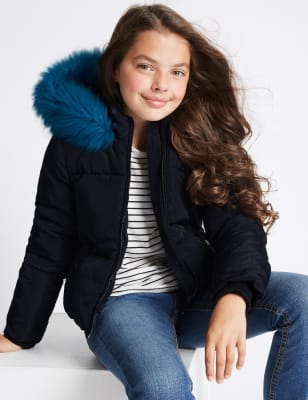 Hooded Faux Fur Coat (3-14 Years)