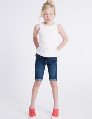 Cotton Denim Adjustable Waist Shorts with Stretch (3-14 Years)