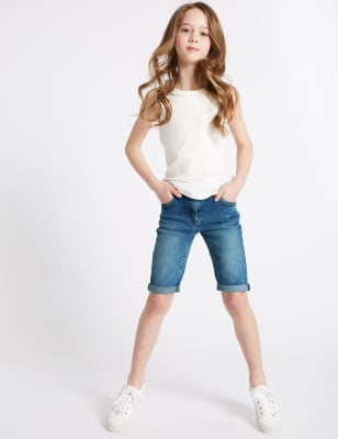 Cotton Denim Knee Length Shorts with Stretch (3-14 Years)