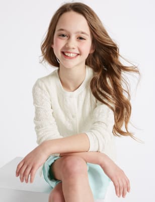 Pure Cotton Pointelle Cardigan (3-14 Years)
