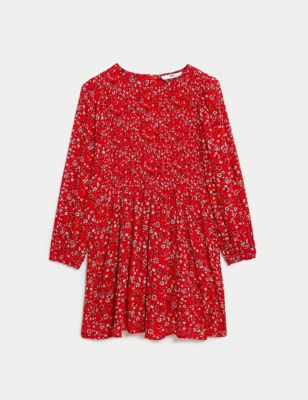 

Girls M&S Collection Ditsy Floral Shirred Dress (6-16 Yrs) - Red Mix, Red Mix