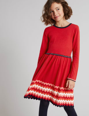 Cotton Blend Chevron Knitted Dress (3-14 Years)