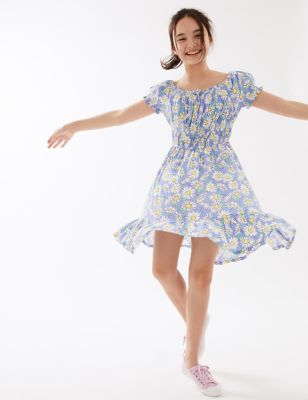 

Girls M&S Collection Daisy Print Shirred Dress (6-16 Yrs) - Blue Mix, Blue Mix