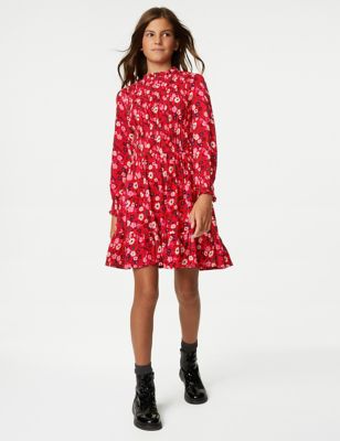 

Girls M&S Collection Printed Shirred Dress (6-16 Yrs) - Red Mix, Red Mix
