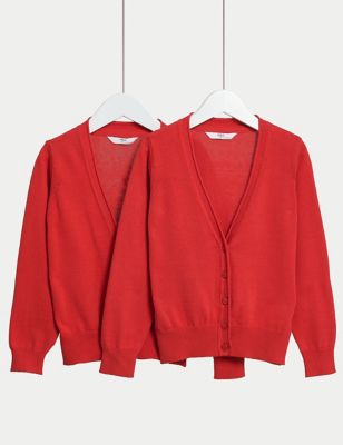 

Girls M&S Collection 2pk Girls' Pure Cotton School Cardigan (3-18 Yrs) - Red, Red