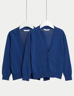 

Girls M&S Collection 2pk Girls' Pure Cotton School Cardigan (3-18 Yrs) - Blue, Blue
