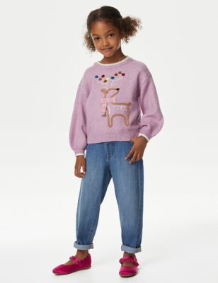 

Girls M&S Collection Reindeer Knitted Jumper (2-8 Yrs) - Magenta, Magenta