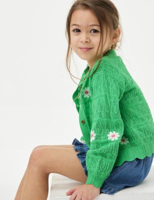 

Girls M&S Collection Cotton Rich Pointelle Cardigan (2-8 Yrs) - Green Mix, Green Mix