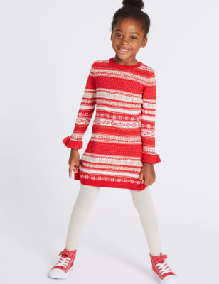 2 Piece Cotton Rich Knitted Dress with Tights (3 Months - 6 Years)