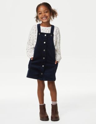 

Girls M&S Collection 2pc Cotton Rich Cord Star Pinafore Outfit (2-8 Yrs) - Navy, Navy