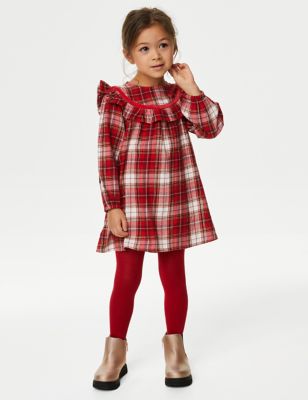 

Girls M&S Collection 2pc Cotton Rich Check Dress & Tights (2-8 Yrs) - Red Mix, Red Mix