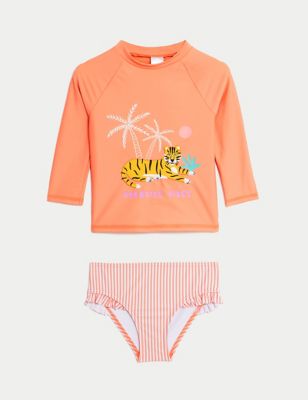 

Girls M&S Collection 2pc Tiger Long Sleeve Rash Vest Swim Set (2-8 Yrs) - Coral, Coral
