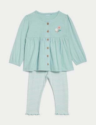 

Girls M&S Collection 2pc Pure Cotton Striped Floral Outfit (0-3 Yrs) - Teal Mix, Teal Mix