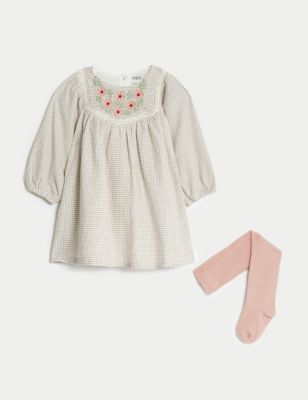 

Girls M&S Collection 2pc Cotton Rich Checked Dress with Tights (0-3 Yrs) - Cream Mix, Cream Mix