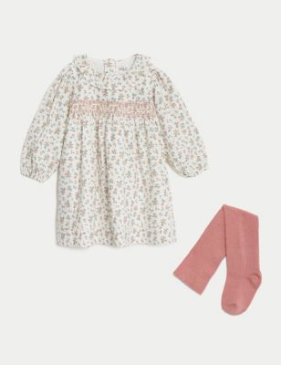 

Girls M&S Collection 2pc Cotton Rich Floral Dress with Tights (0-3 Yrs) - Pink Mix, Pink Mix