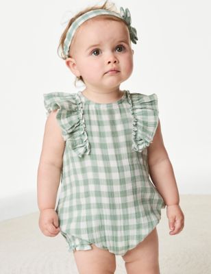 

Girls M&S Collection 2pc Pure Cotton Gingham Romper (0-3 Yrs) - Green Mix, Green Mix