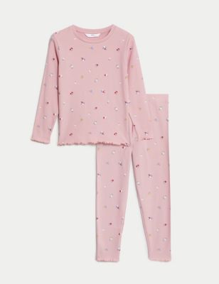 

Girls M&S Collection Cotton Rich Floral Ribbed Pyjamas (1-8 Yrs) - Pink Mix, Pink Mix