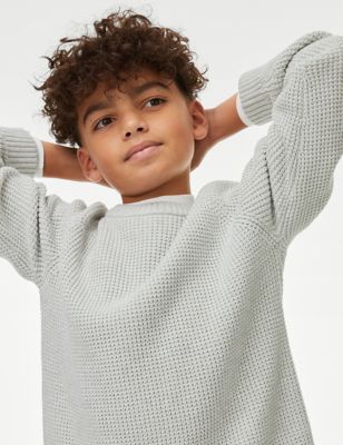 

Boys M&S Collection Pure Cotton Knitted Jumper (6-16 Yrs) - Grey Marl, Grey Marl