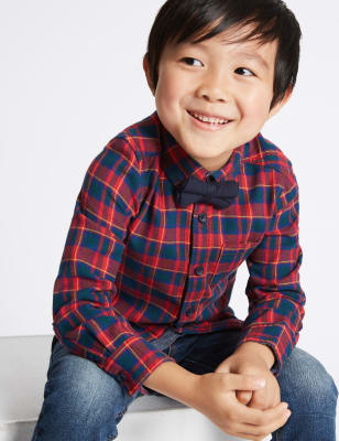 Pure Cotton Checked Shirt with Bow Tie (3 Months - 6 Years)