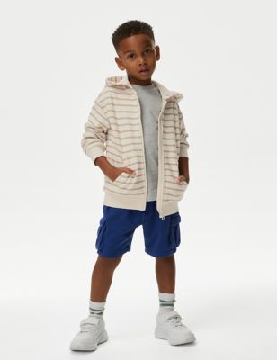 

Boys M&S Collection Cotton Rich Textured Striped Zip Hoodie (2-8 Yrs) - Calico Mix, Calico Mix