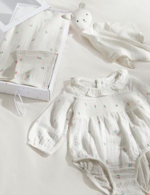 

Unisex,Boys,Girls M&S Collection 3pc Pure Cotton Floral Starter Gift Set (0-6 Mths) - White, White