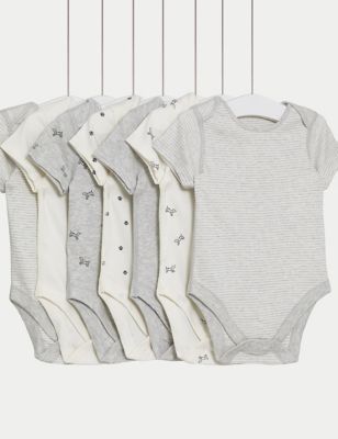

Unisex,Boys,Girls M&S Collection 7pk Pure Cotton Dog & Striped Bodysuits (5lbs-3 Yrs) - Grey Marl, Grey Marl