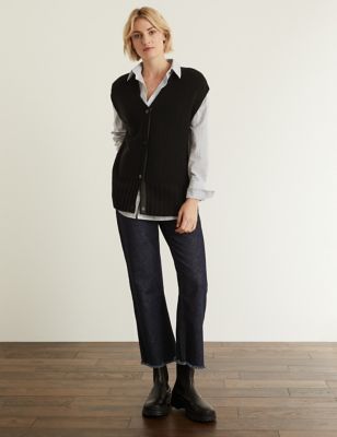 

JAEGER Womens Pure Merino Wool V-Neck Knitted Vest - Black, Black