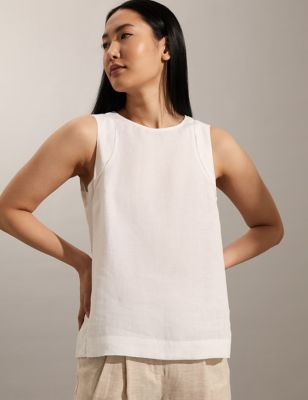 

JAEGER Womens Pure Linen Lace Insert Vest Top - White, White