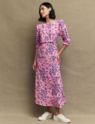 

Womens Nobody's Child Floral Frill Detail Midaxi Tea Dress - Pink Mix, Pink Mix