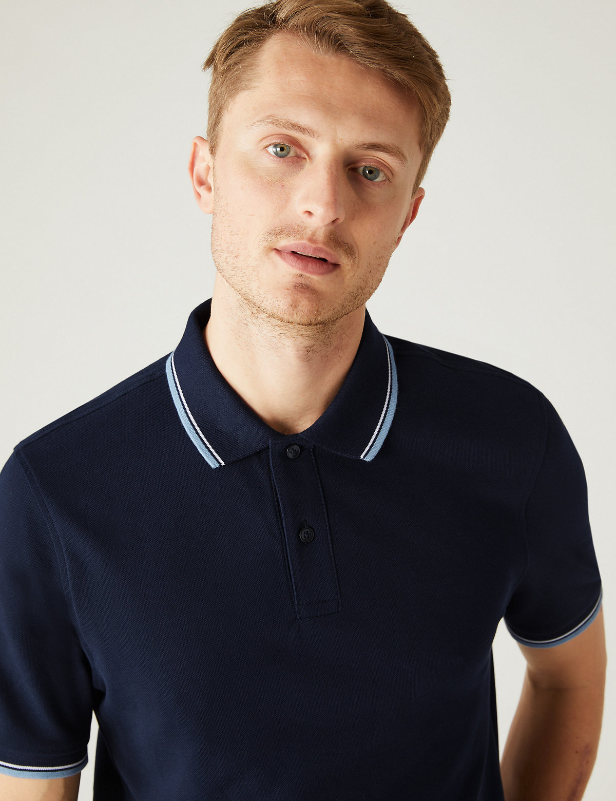 

Marks & Spencer Pure Cotton Pique Tipped Polo Shirt (MALE, DARK NAVY, M-REG)