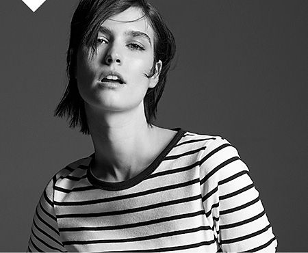 Model wears a Breton top from the Foundation Edit
