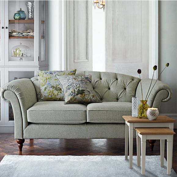 Pale Green Chesterfield sofa and side tables