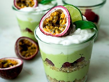 Avocado key lime cheesecake pot with passion fruit