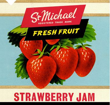 Exclusively designed St Michael food packaging for Strawberry jam, 1950s