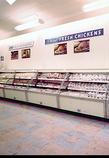 Popular St Michael freshly chilled chicken in our chiller cabinets, 1960s