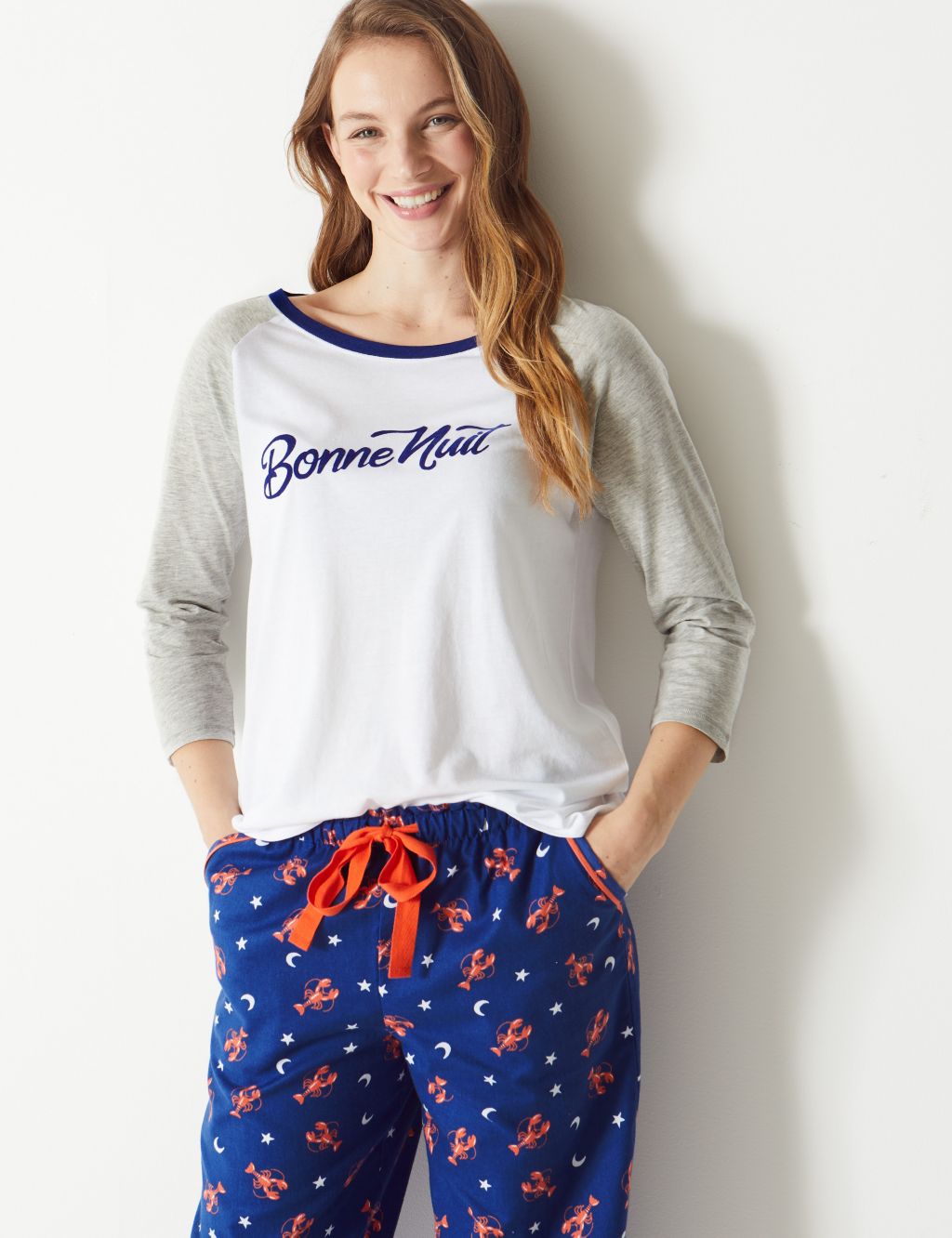 ‘Bonne Nuit’ Slogan Short Sleeve Pyjama Top 3 of 4