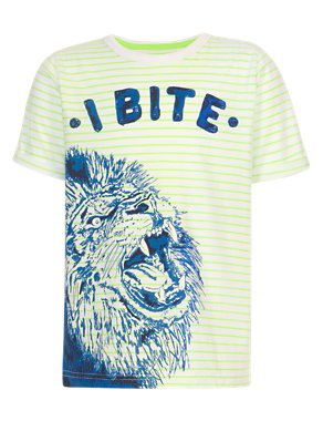 'I Bite' Slogan Striped T-Shirt Image 2 of 4