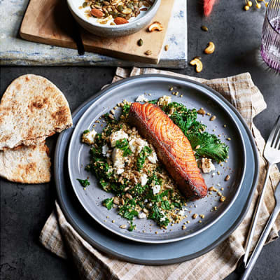 Salmon with quinoa and kale