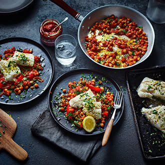 Mediterranean-style cod and chickpea stew