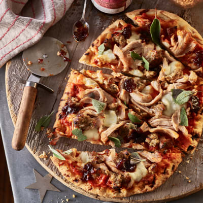 Homemade Christmas leftovers pizza