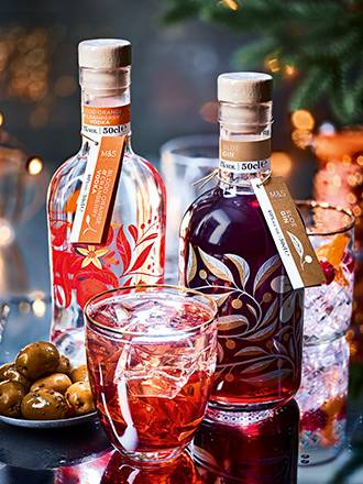 Bottles of Christmas gin and vodka