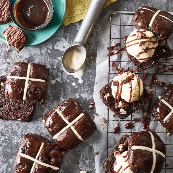 Extremely Chocolatey hot cross bun ice-cream sandwiches