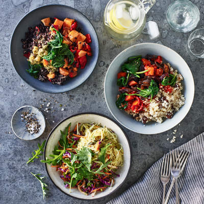 A selection of layered veg and salad pots