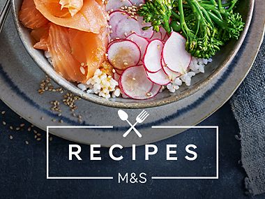 M&S Recipes logo over a picture of a poke bowl