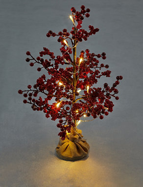 1.5Ft Red Berry Lit Tree in Hessian Sack Image 2 of 4