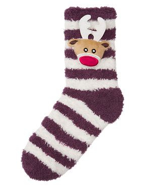 1 Pack 3D Reindeer Cosy Sock with Flashing LED Light Image 2 of 3