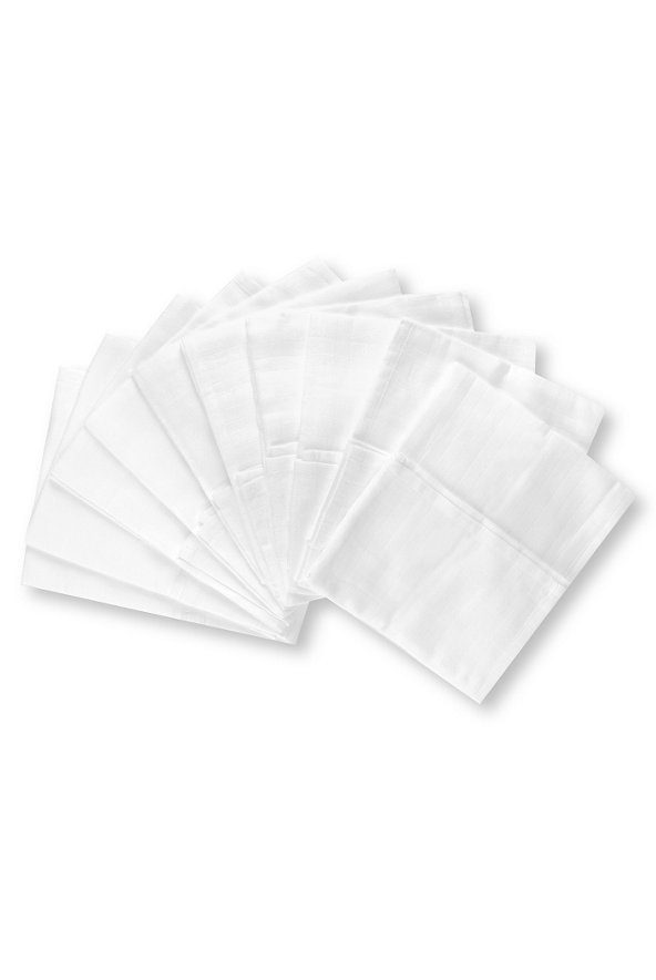 10 Pack Pure Cotton Plain Muslin Cloths Image 1 of 1