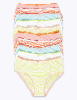10 Pack Pure Cotton Striped Knickers (216 Yrs) M&S