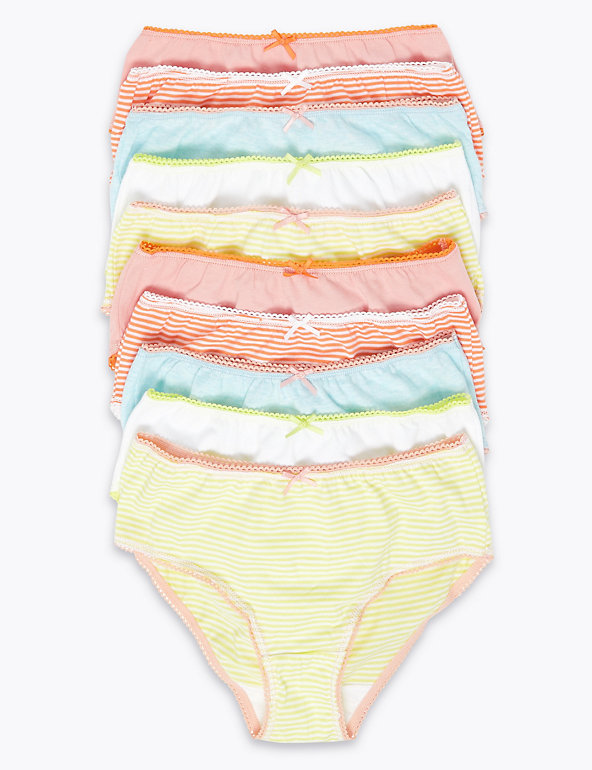 10 Pack Pure Cotton Striped Knickers (2-16 Yrs) Image 1 of 2