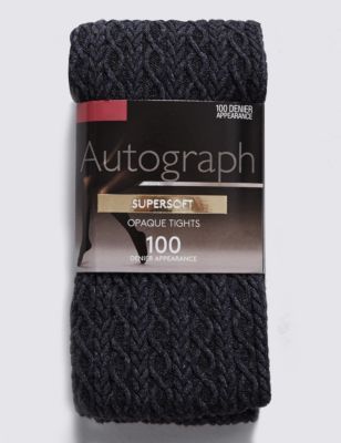 100 Denier Supersoft Cable Knit Opaque Tights Image 1 of 2